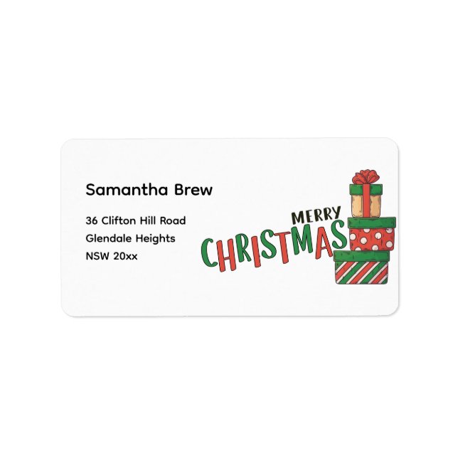 Watercolor Gift Boxes Merry Christmas Label (Front)