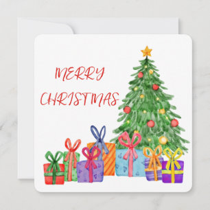 Watercolor Gift Tree Merry Christmas Card