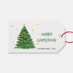 Watercolor Gift Tree Merry Christmas Gift Tag