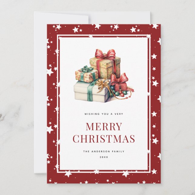 Watercolor Gifts Snow Stars Merry Christmas Card (Front)