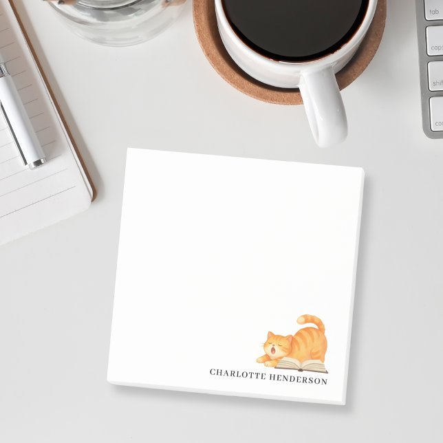 Watercolor Ginger Cat and Book Personalised   Post-it Notes (Creator Uploaded)