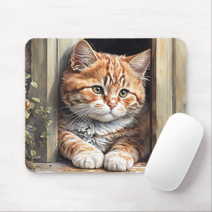 Watercolor Ginger Cat  Mouse Mat