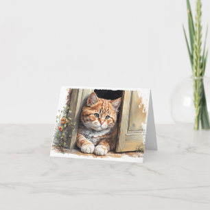 Watercolor Ginger Cat Note Card