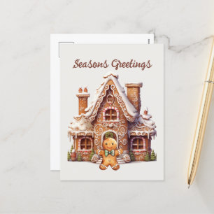 Watercolor gingerbread add text Holiday Postcard