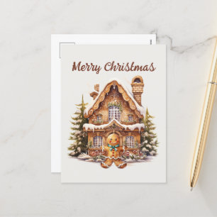 Watercolor gingerbread add text Holiday Postcard