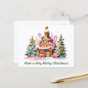 Watercolor gingerbread add text holiday postcard