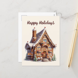 Watercolor gingerbread add text Holiday Postcard