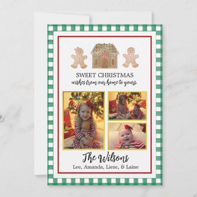 Watercolor Gingerbread and Plaid Christmas Card (Front)
