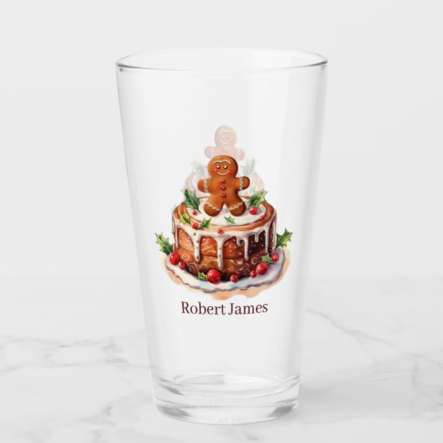 Watercolor gingerbread cake add name  glass (Front)