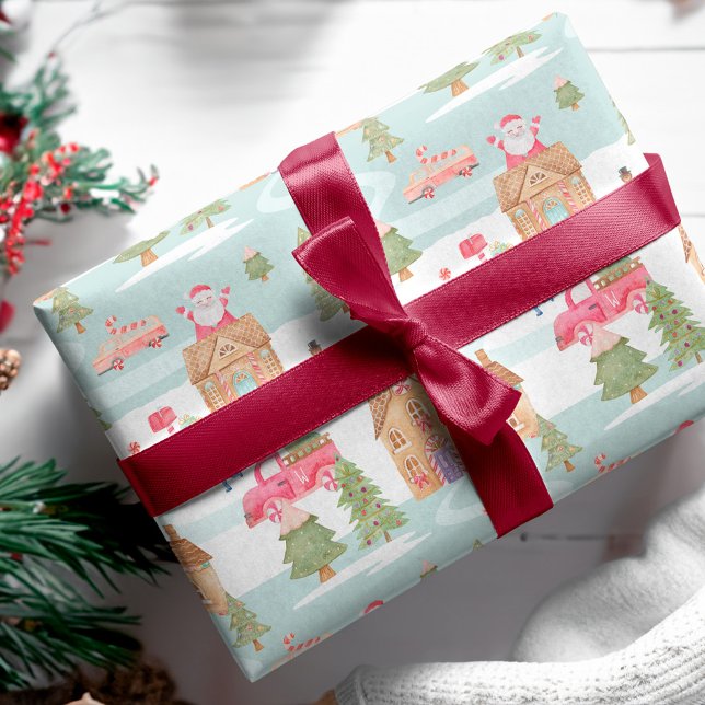  Watercolor Gingerbread Candy Town Winter Scene Wrapping Paper (Watercolor Gingerbread Candy Town Winter Scene Wrapping Paper)