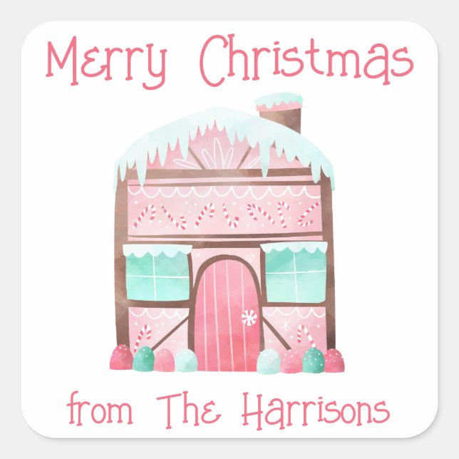 Watercolor Gingerbread Christmas Gift Enclosures N Square Sticker (Front)
