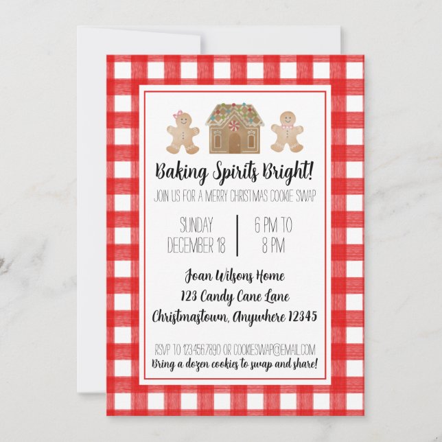 Watercolor Gingerbread Cookie Swap Invitation (Front)