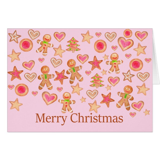 Watercolor Gingerbread Cookies Merry Christmas (Front Horizontal)