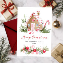 Watercolor Gingerbread Cottage Merry Christmas