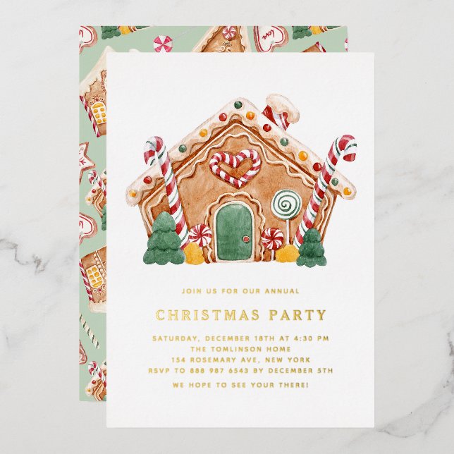 Watercolor Gingerbread House Christmas Party (Front/Back)