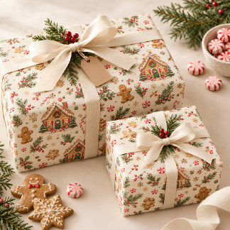 Watercolor Gingerbread House Christmas Wrapping Paper Sheet