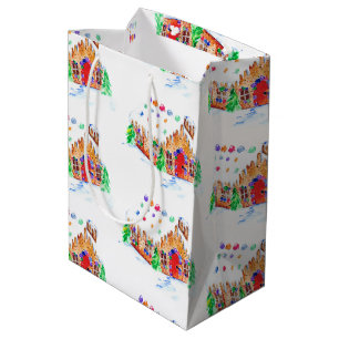  Watercolor Gingerbread House Cute Merry Christmas Medium Gift Bag