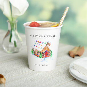 Watercolor Gingerbread House Merry Christmas Art Paper Cups