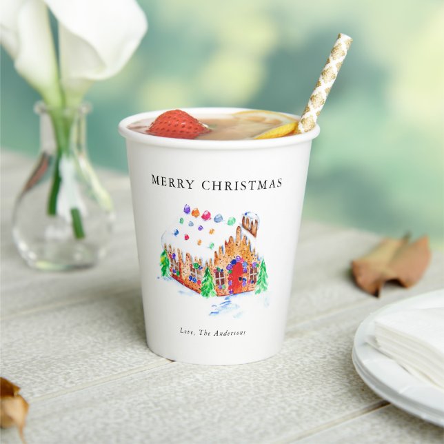 Watercolor Gingerbread House Merry Christmas Art  Paper Cups (Insitu)