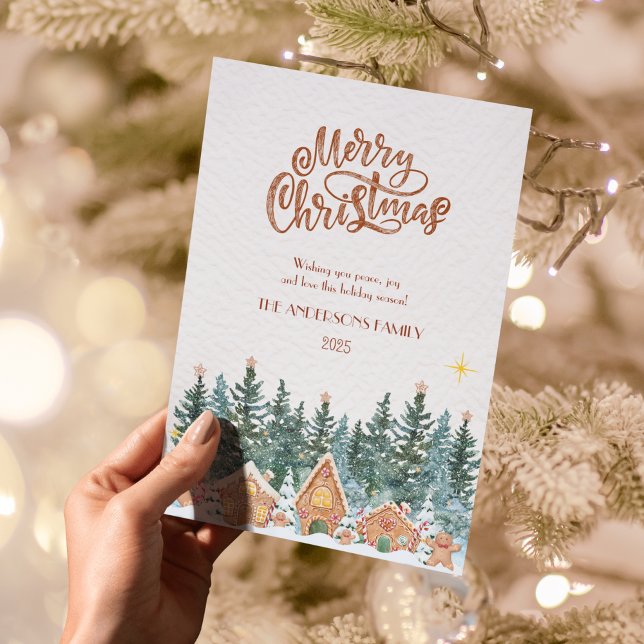 Watercolor Gingerbread House Neutral Christmas Holiday Card (Creator Uploaded)