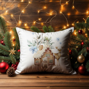 Watercolor Gingerbread House, Polar Bear & Reindee Cushion