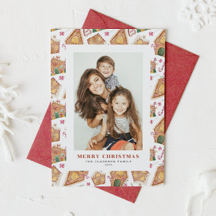 Watercolor Gingerbread Houses Photo Christmas Holiday Card