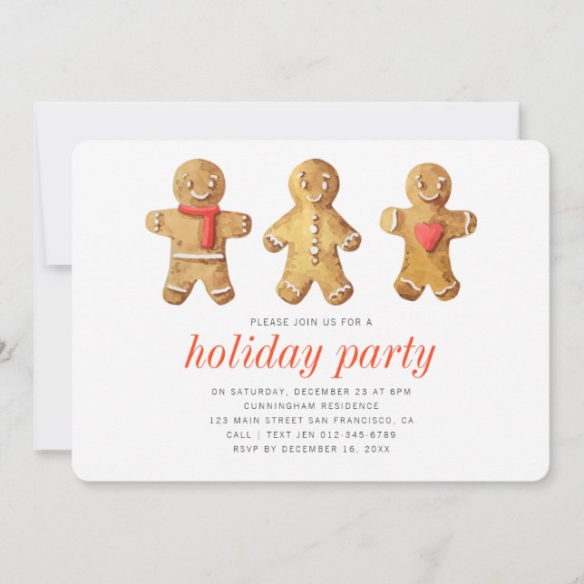 Watercolor Gingerbread Man Holiday Party Invitation (Front)