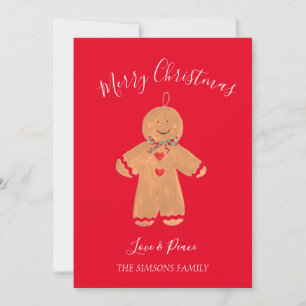 Watercolor Gingerbread Man Merry Christmas Sweet Holiday Card