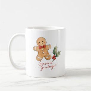 Watercolor Gingerbread Man with Bow Coffee Mug