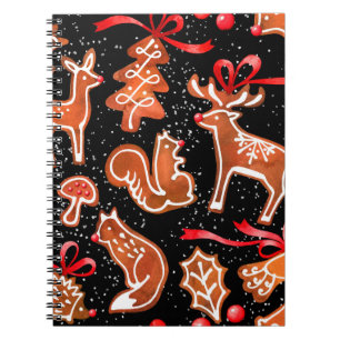 Watercolor gingerbread seamless pattern notebook