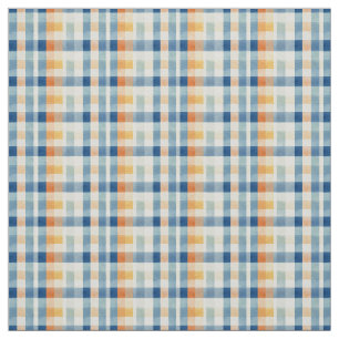 Watercolor Gingham Blue Orange Yellow Checks Fabric