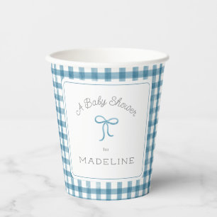 Watercolor Gingham Denim Blue Baby Shower Paper Cups