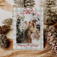 Watercolor Gingham Family Photo Christmas