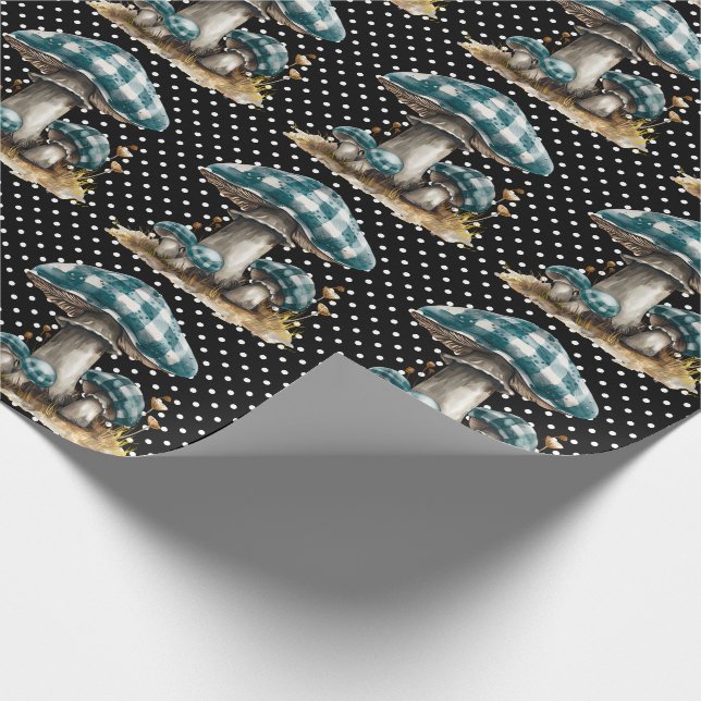 Watercolor Gingham Mushroom Garden  Wrapping Paper (Corner)