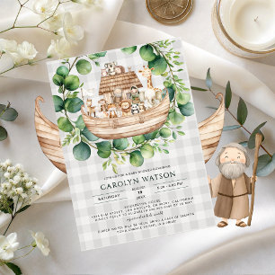 Watercolor Gingham Noah's Ark Baby Shower  Invitation