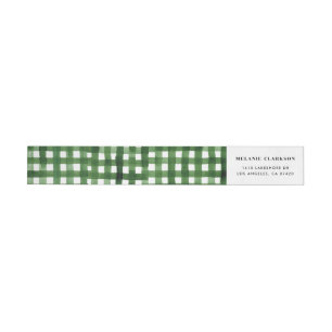 Watercolor Gingham Pattern Holiday Address Wrap Around Label