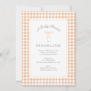 Watercolor Gingham Peach Baby Shower Invitation