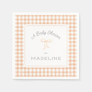 Watercolor Gingham Peach Baby Shower Napkin