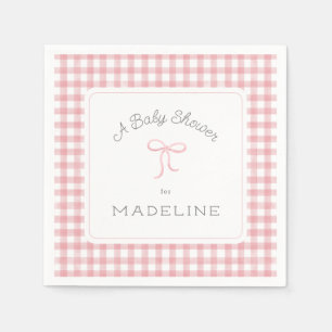 Watercolor Gingham Pink Baby Shower Napkin