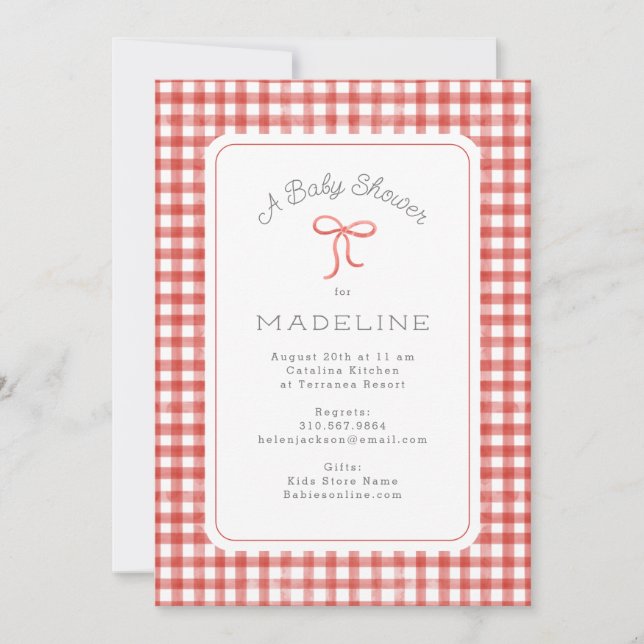 Watercolor Gingham Red Baby Shower Invitation (Front)
