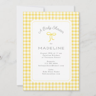 Watercolor Gingham Yellow Baby Shower Invitation