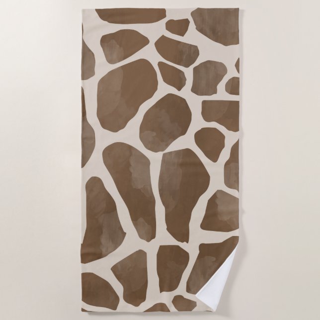 Watercolor Giraffe Animal Print Pattern Beach Towel (Front)