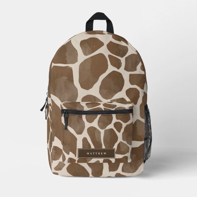 Watercolor Giraffe Animal Print Pattern Custom Printed Backpack (Front)