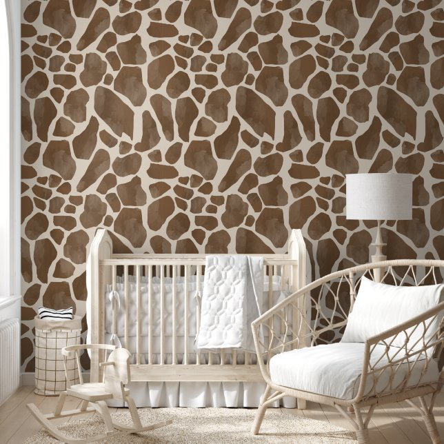 Watercolor Giraffe Animal Print Pattern Wallpaper (Kids)