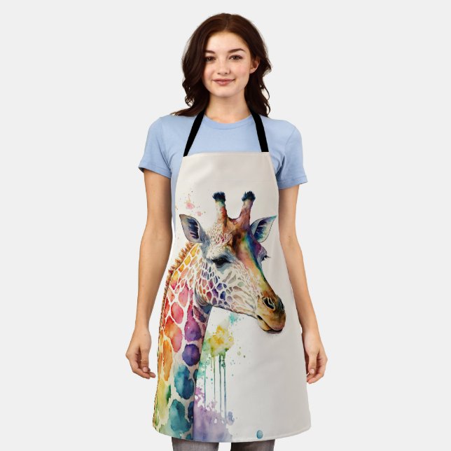 Watercolor Giraffe  Apron (Worn)