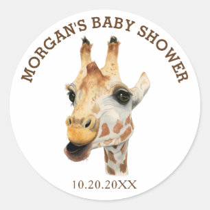 Watercolor Giraffe Baby Shower Favour Tag Stickers