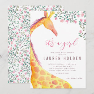 Watercolor Giraffe Baby Shower Invitation