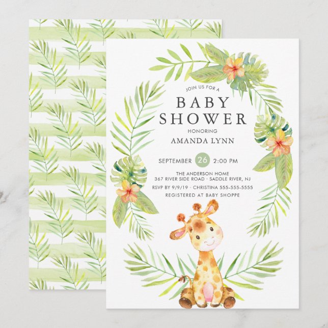 Watercolor Giraffe Baby Shower Invitation (Front/Back)