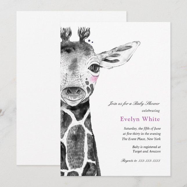 Watercolor Giraffe | Baby Shower invitation (Front/Back)