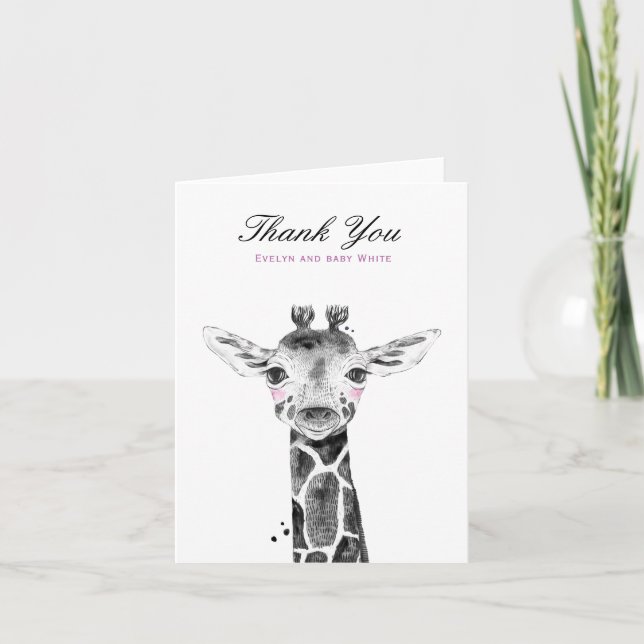 Watercolor Giraffe | Baby Shower Thank You card (Front)